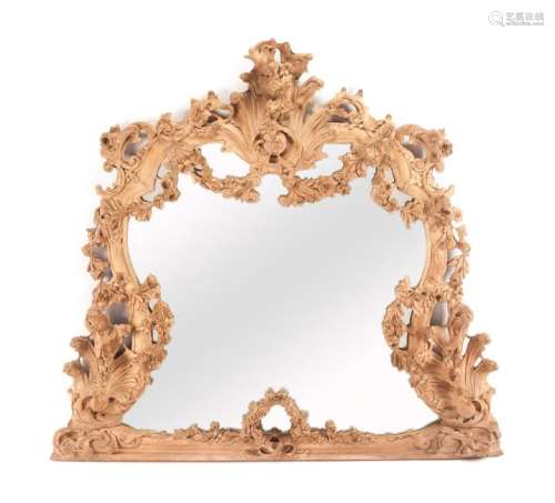 A Rococo Style Overmantel Mirror Height 60 x width 62