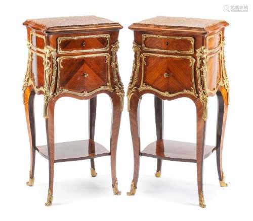 A Pair of Louis XV Style Gilt Bronze Mounted Kingwood