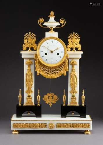 A French Neoclassical Gilt Bronze and Marble Mantel