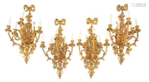 A Set of Four Louis XV Style Gilt Bronze Five-Light