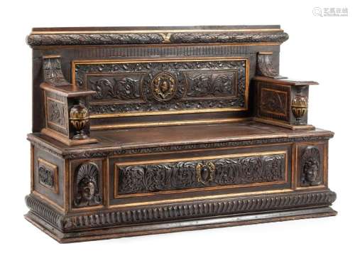 An Italian Carved and Parcel Gilt Hall Bench Height 41
