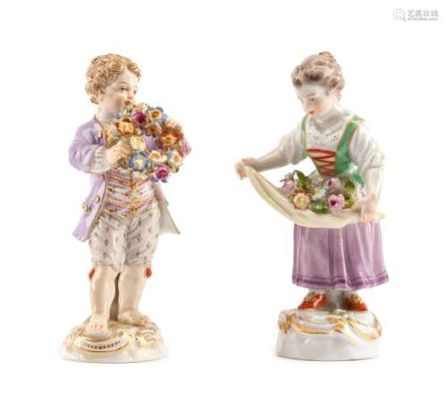 A Pair of Meissen Porcelain Figures Height 4 3/4