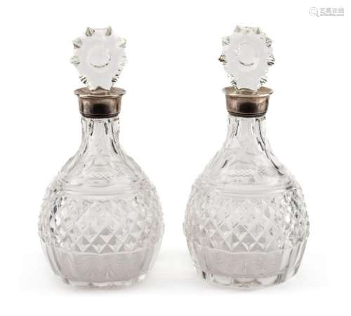 A Pair of French Cut Glass Decanters Height 13 1/2