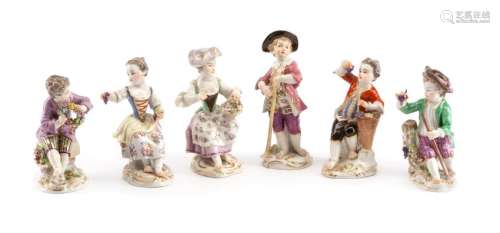 Six Meissen Porcelain Figures Height of tallest 5 3/4