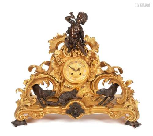 A Napoleon III Gilt and Patinated Bronze Mantel Clock