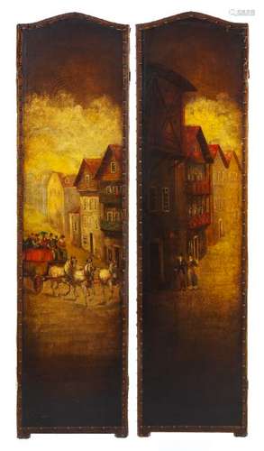 A Pair of Painted Leather Panels Height 68 1/4 x width