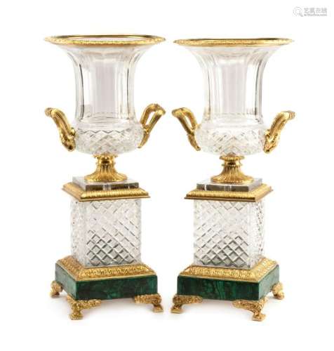 A Pair of French Gilt Bronze Mounted Cut Glass and