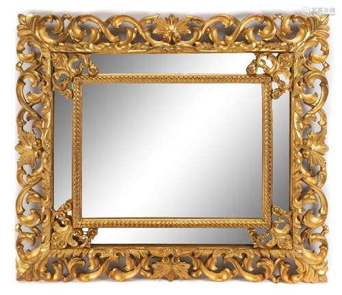 An Italian Rococo Style Giltwood Mirror Height 49 x