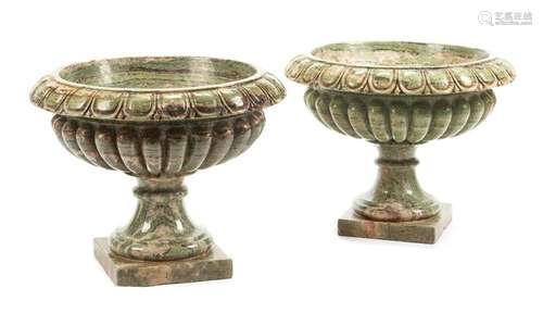 A Pair of Italian Green Marble Jardinieres Height 15