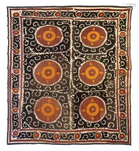 An Uzbek Suzani Panel 10 feet 4 inches x 9 feet 1 inch.