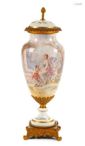 A Sevres Style Gilt Bronze Mounted Porcelain Vase and