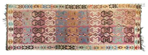 A Turkish Kilim Wool Rug 13 feet 3 inches x 4 feet 7