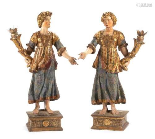 A Pair of Italian Painted and Parcel Gilt Figural