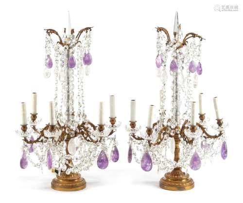 A Pair of Louis XV Gilt Bronze, Rock Crystal and