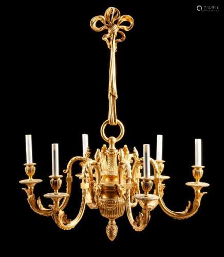 A Louis XV Style Gilt Bronze Six-Light Chandelier