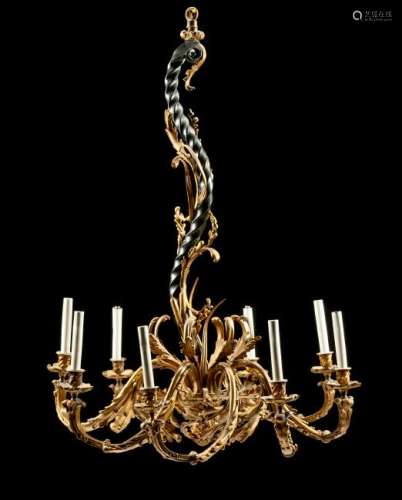 A Rococo Style Gilt Bronze Eight-Light Chandelier