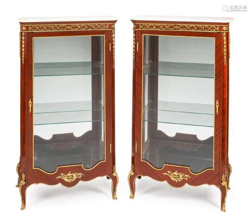 A Pair of Louis XV Style Vitrine Cabinets Height 59 3/4