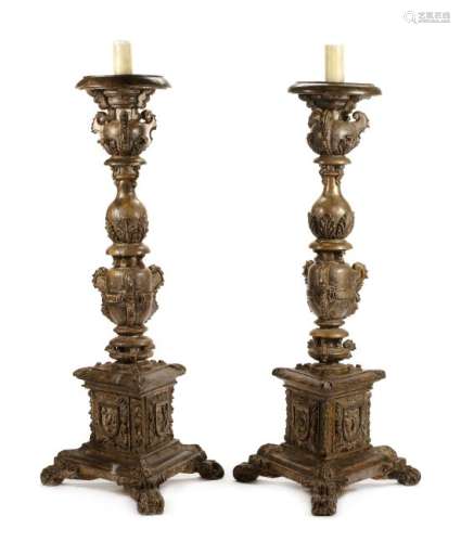 A Pair of Italian Giltwood Torchieres Height 65 1/2