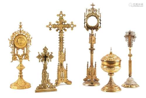 Six Gilt Bronze and Metal Altar Ornaments Height of