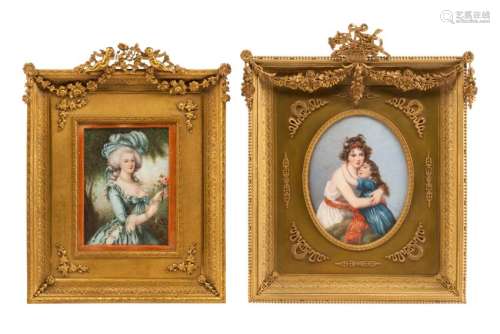 Two Continental Portrait Miniatures Larger overall: