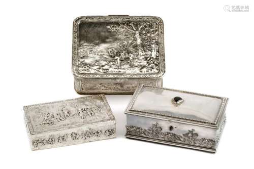 Three Silver and Silver-Plate Table Caskets, Various