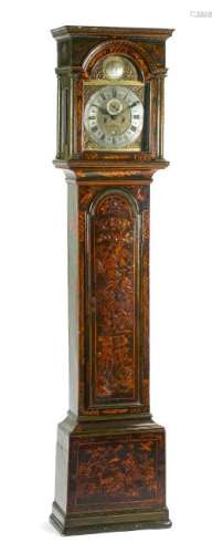 An English Lacquered Tall Case Clock Height 87 1/2 x