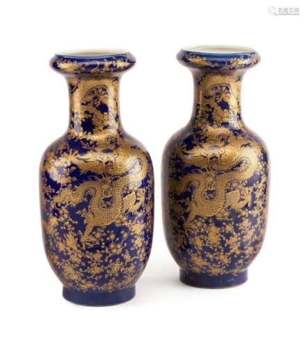 A Pair of Chinese Porcelain Vases Height 17 inches.