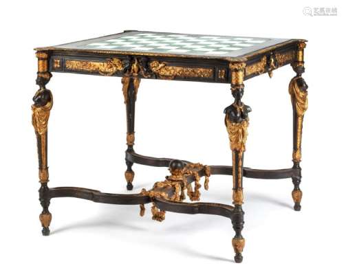 A Neoclassical Gilt and Patinated Bronze Game Table