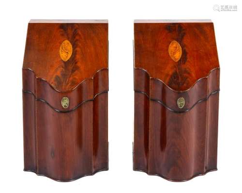 A Pair of George III Mahogany Knife Boxes Height 15