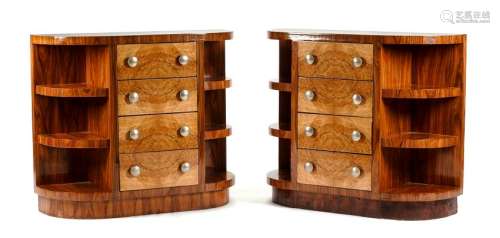 A Pair of Art Deco Style Burlwood Consoles Height 35 x