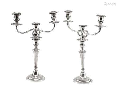 A Pair of American Silver Three-Light Candelabra,