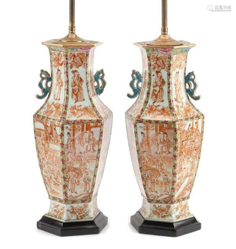 A Pair of Chinese Porcelain Vases Height 17 1/2 inches.