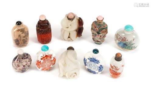 Ten Chinese Snuff Bottles Height of tallest 3 1/2