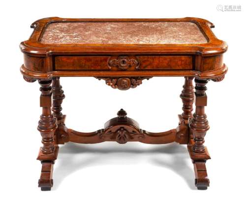 A Victorian Burlwood Side Table Height 28 1/2 x width