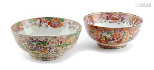 Two Chinese Mandarin Palette Porcelain Bowls Diameter