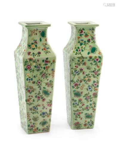 A Pair of Chinese Celadon Porcelain Vases Height 14