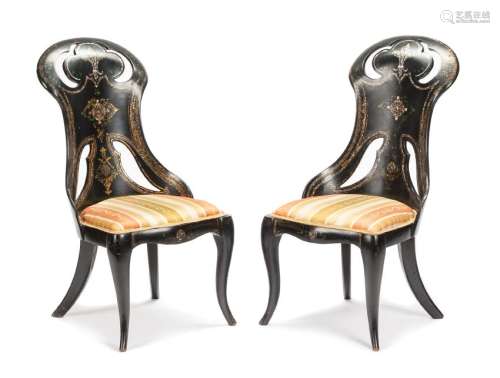 A Pair of Victorian Papier Mache Slipper Chairs Height