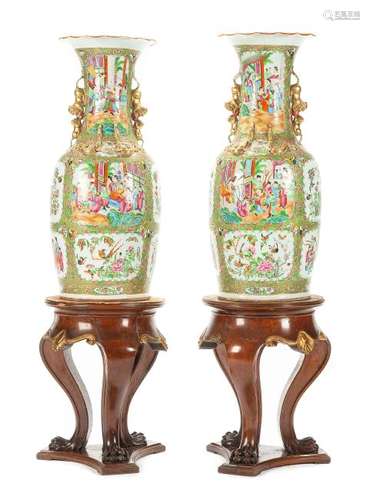 A Pair of Chinese Rose Canton Porcelain Vases Height 31