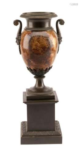 An English Bronze Mounted Blue John Urn Height 15 1/2