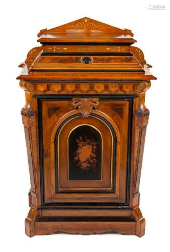 A Victorian Parcel Ebonized Marquetry Cabinet Height 54