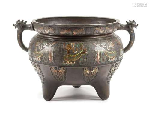 A Chinese Enameled Bronze Censer Height 16 x diameter