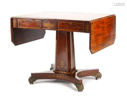 A Regency Brass Mounted Mahogany Sofa Table Height 28 x