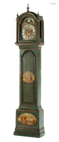 An English Painted Tall Case Clock Height 92 1/2 x