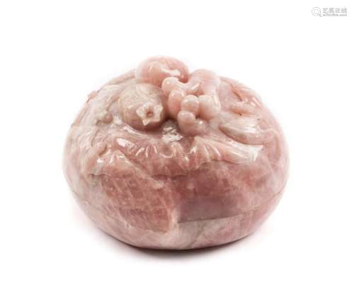 A Chinese Carved Rose Quartz Covered Box Height 12