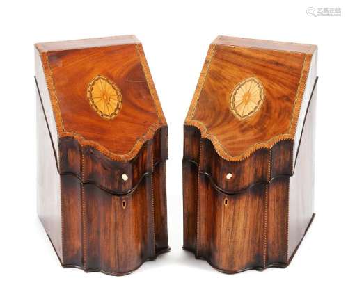 A Pair of George III Inlaid Mahogany Knife Boxes Height