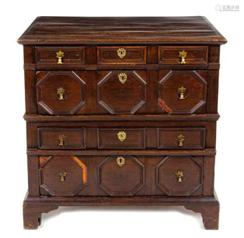 A Charles II Oak Chest of Drawers Height 38 1/4 x width