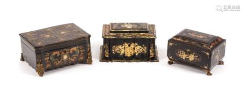 Three English Chinoiserie Boxes Width of largest 10