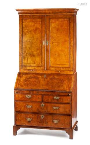A George III Burl Walnut Secretary Bookcase Height 88 x