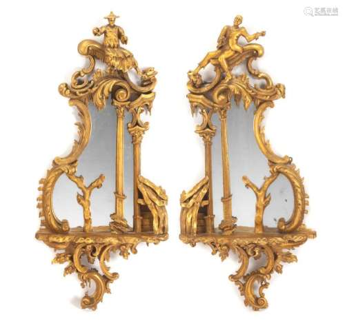 A Pair of Chinese Chippendale Style Giltwood Mirrors