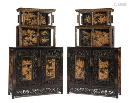 A Pair of Chinese Carved and Lacquered Cabinets Height